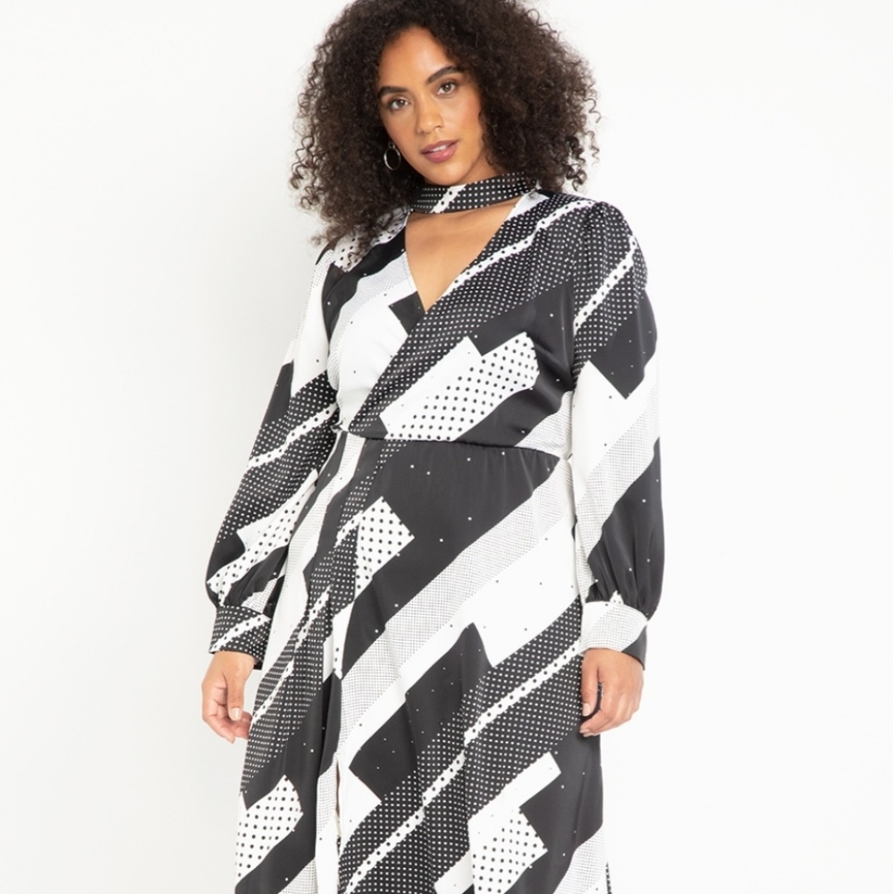 Eloquii black and white printed midi dress
